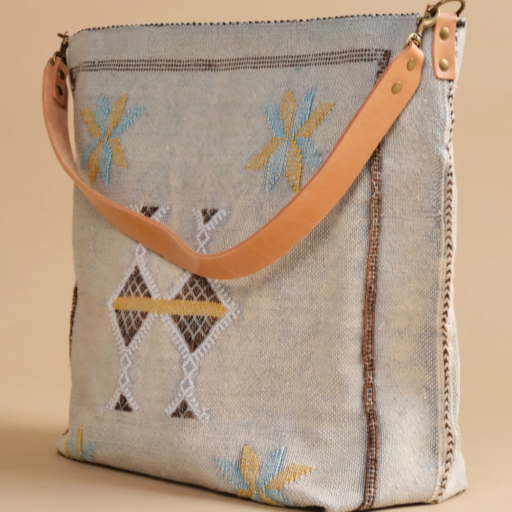 Jenna Bee for Free People Moroccan Cactus Silk Tote Gray-Blue